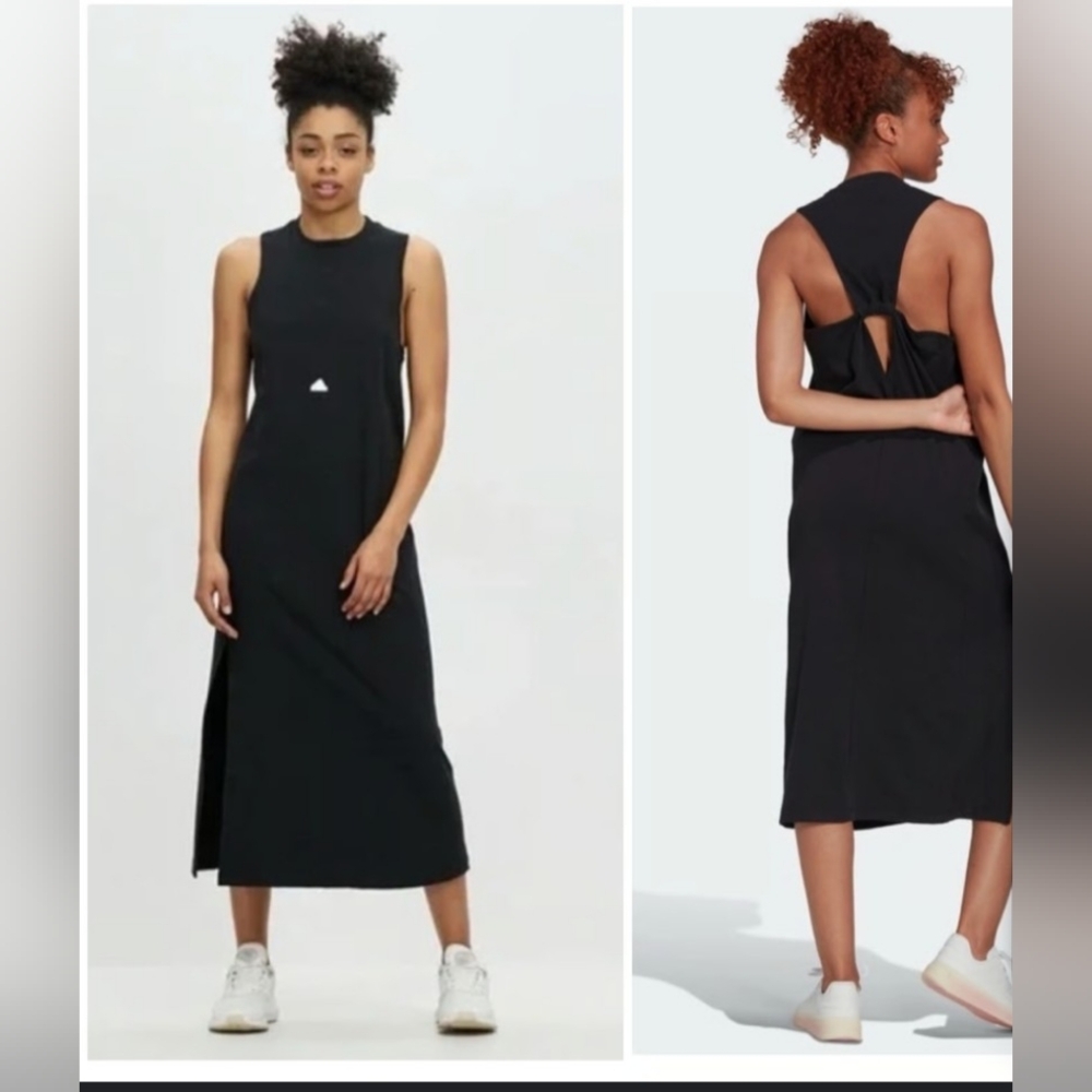 adidas Rib Dress Long Black Casual Open Back Size M NWT#adidasapparel